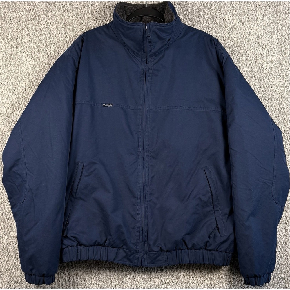 Columbia Winter Coat Mens L Navy Fleece Lined Outdoor Jacket Reinforced Elbows